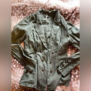 Olive Free People blazer with brass button details